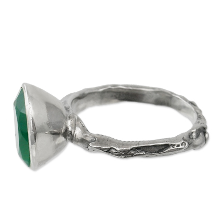 gioielli India - anello argento e agata verde