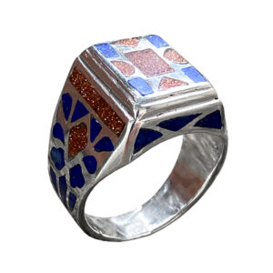 anello in argento con mosaico decorativo Afghanistan